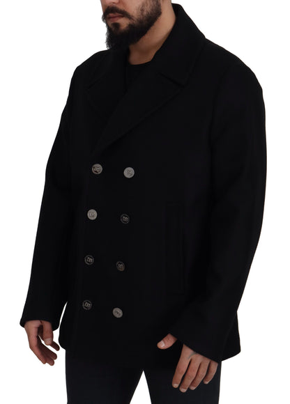 Dolce &amp; Gabbana Trenchcoat-Jacke aus schwarzer Wolle