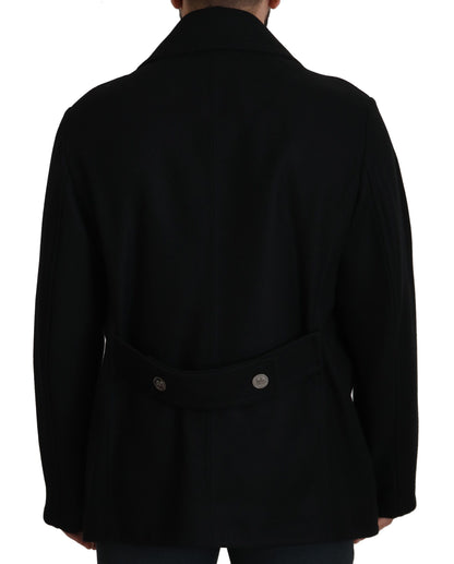 Dolce &amp; Gabbana Trenchcoat-Jacke aus schwarzer Wolle