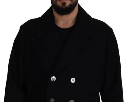 Dolce &amp; Gabbana Trenchcoat-Jacke aus schwarzer Wolle