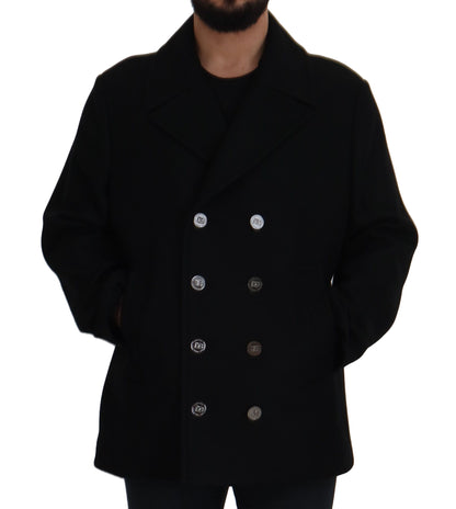 Dolce &amp; Gabbana Trenchcoat-Jacke aus schwarzer Wolle