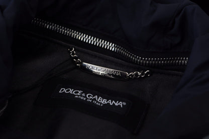 Dolce &amp; Gabbana Blouson-Manteljacke aus schwarzem Polyester mit Kapuze