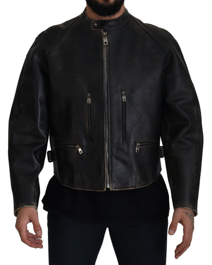 Dolce &amp; Gabbana Bikerjacke aus schwarzem Leder mit Reißverschluss