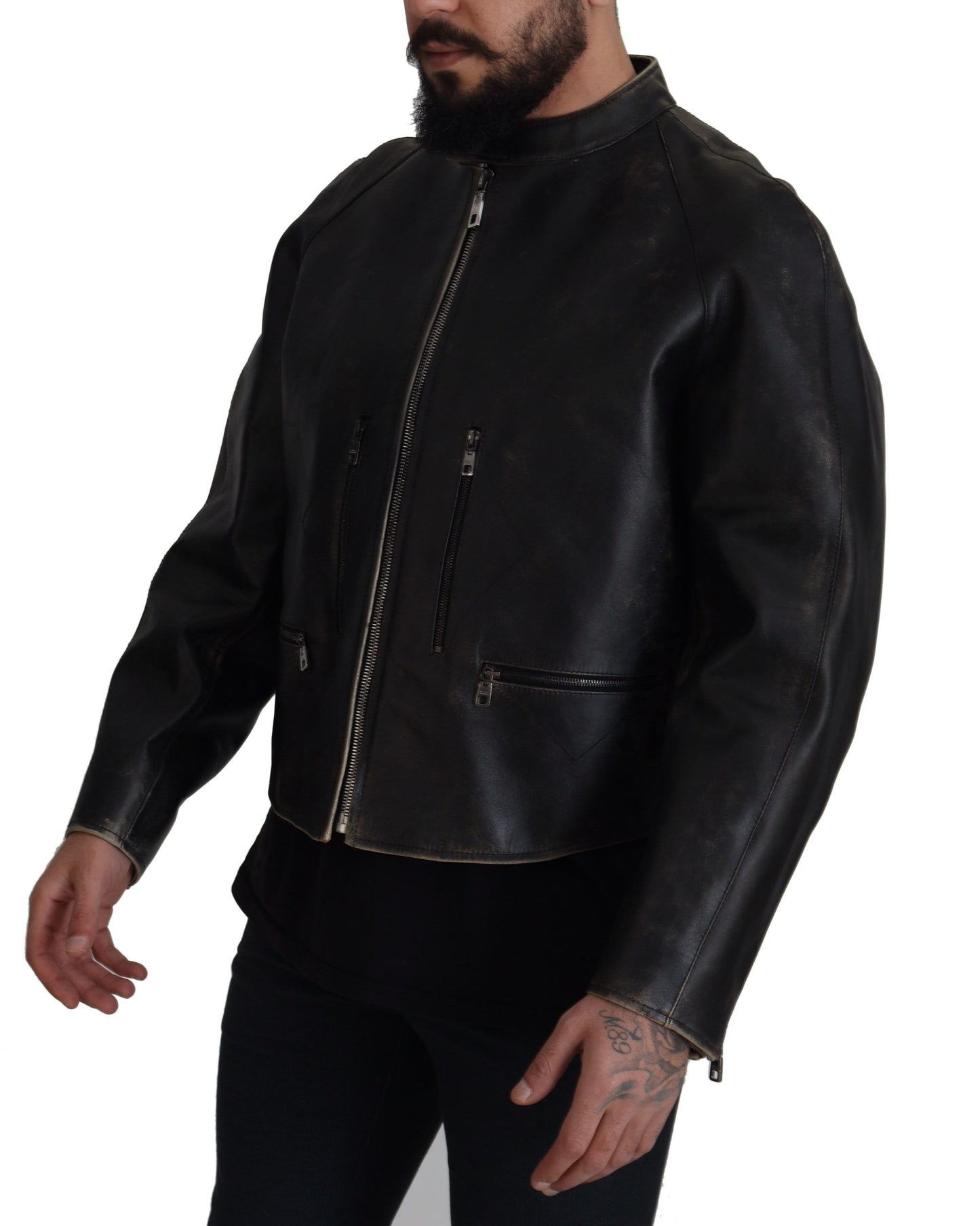 Dolce &amp; Gabbana Bikerjacke aus schwarzem Leder mit Reißverschluss