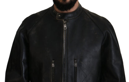 Dolce &amp; Gabbana Bikerjacke aus schwarzem Leder mit Reißverschluss