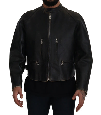 Dolce &amp; Gabbana Bikerjacke aus schwarzem Leder mit Reißverschluss