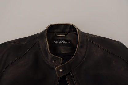 Dolce &amp; Gabbana Bikerjacke aus schwarzem Leder mit Reißverschluss