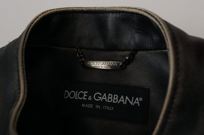 Dolce &amp; Gabbana Bikerjacke aus schwarzem Leder mit Reißverschluss