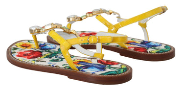 Dolce &amp; Gabbana Mehrfarbige Majolika-Kristall-Sandalen, Flip-Flop-Schuhe