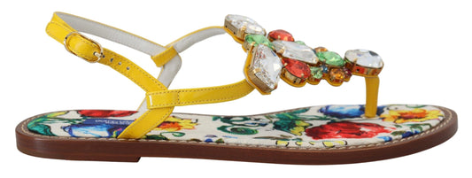 Dolce &amp; Gabbana Mehrfarbige Majolika-Kristall-Sandalen, Flip-Flop-Schuhe