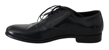 Dolce &amp; Gabbana Blaue Leder-Derby-Schuhe aus poliertem Leder