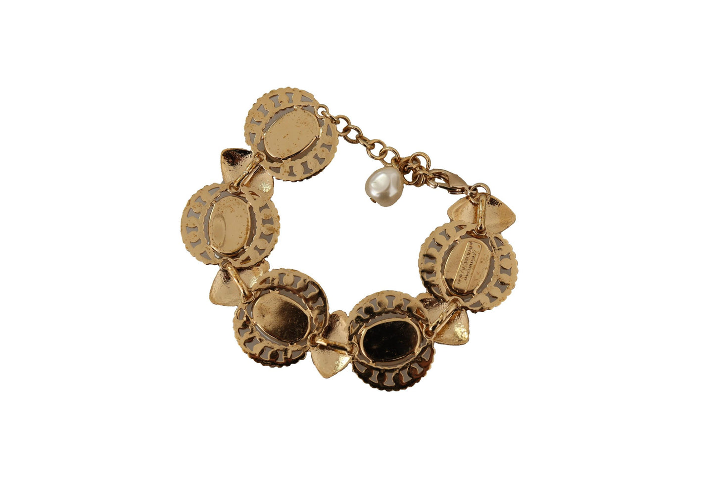 Dolce &amp; Gabbana Gold Messing Kette Champagner Kristall Statement Charms Armband