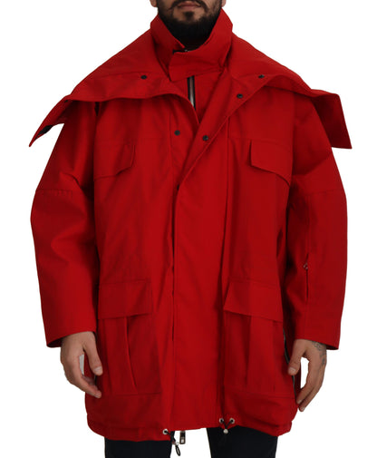 Dolce &amp; Gabbana Rote Polyester-Windjacke mit durchgehendem Reißverschluss