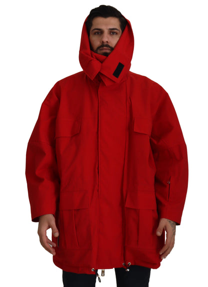 Dolce &amp; Gabbana Rote Polyester-Windjacke mit durchgehendem Reißverschluss