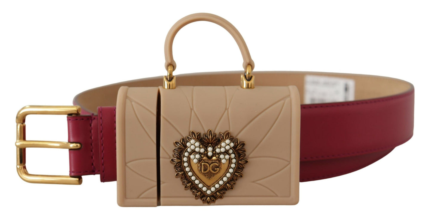 Dolce &amp; Gabbana Pink Leather Devotion Heart Micro Bag Kopfhörergürtel