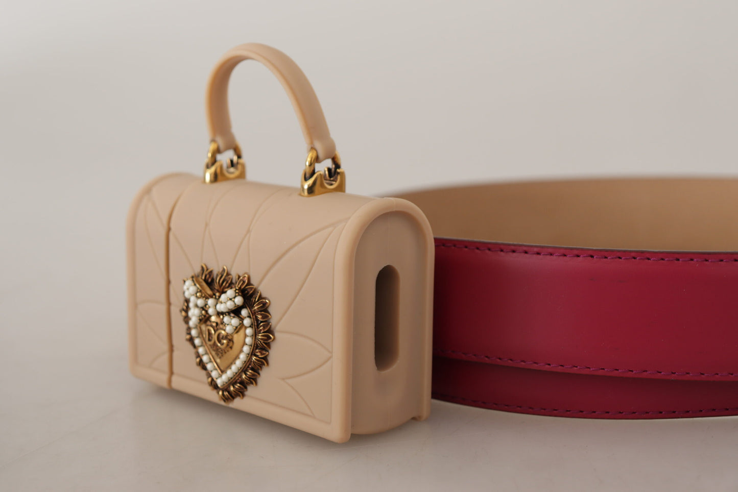 Dolce &amp; Gabbana Pink Leather Devotion Heart Micro Bag Kopfhörergürtel