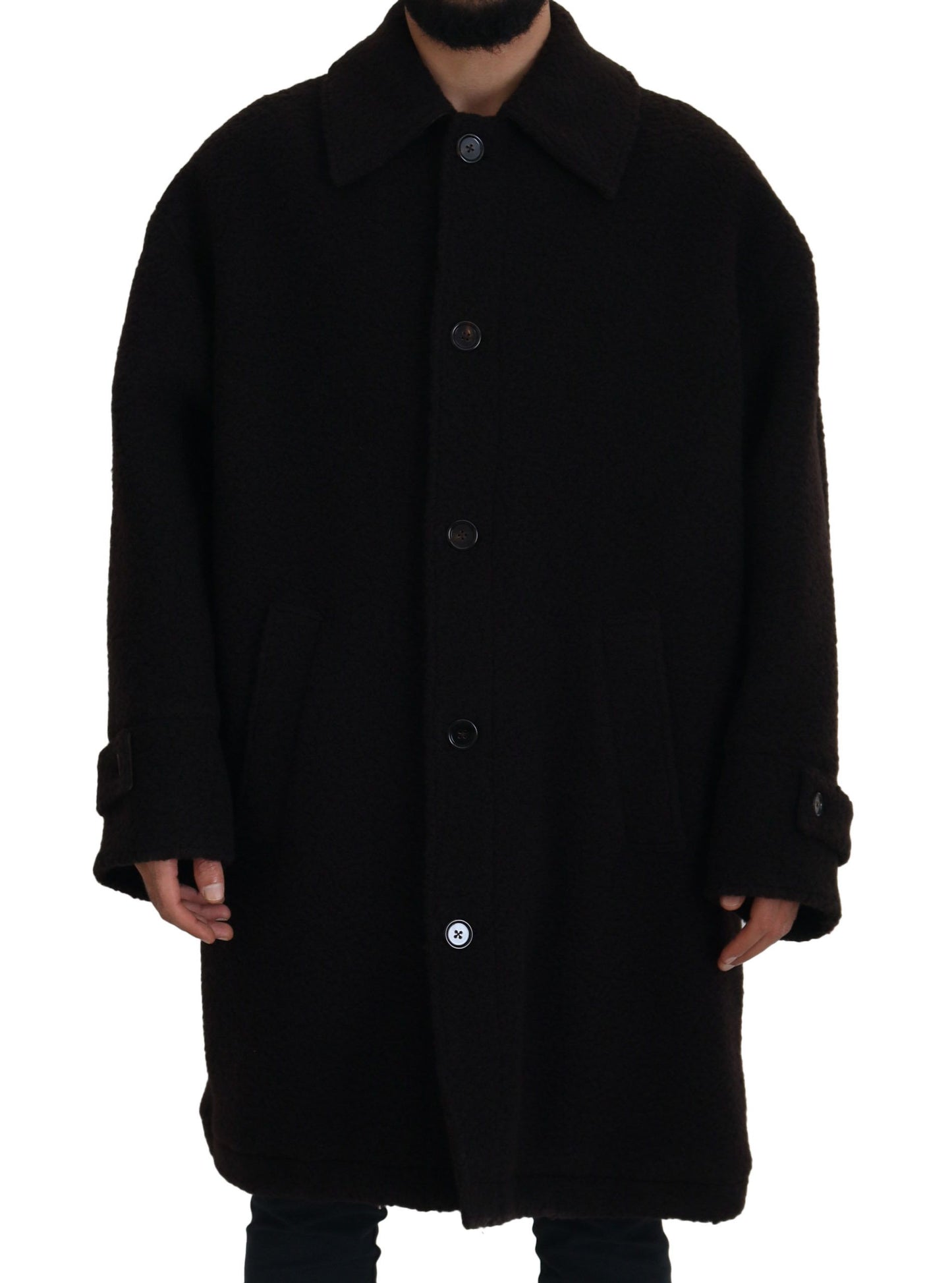 Dolce &amp; Gabbana Schwarze Alpaka-Trenchcoat-Jacke mit Knopfleiste