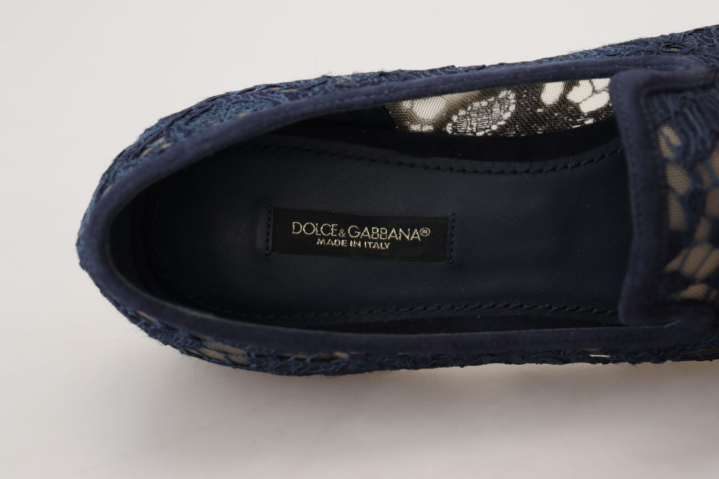 Dolce &amp; Gabbana Blue Floral Lace Slip Ons Loafers Flats Schuhe