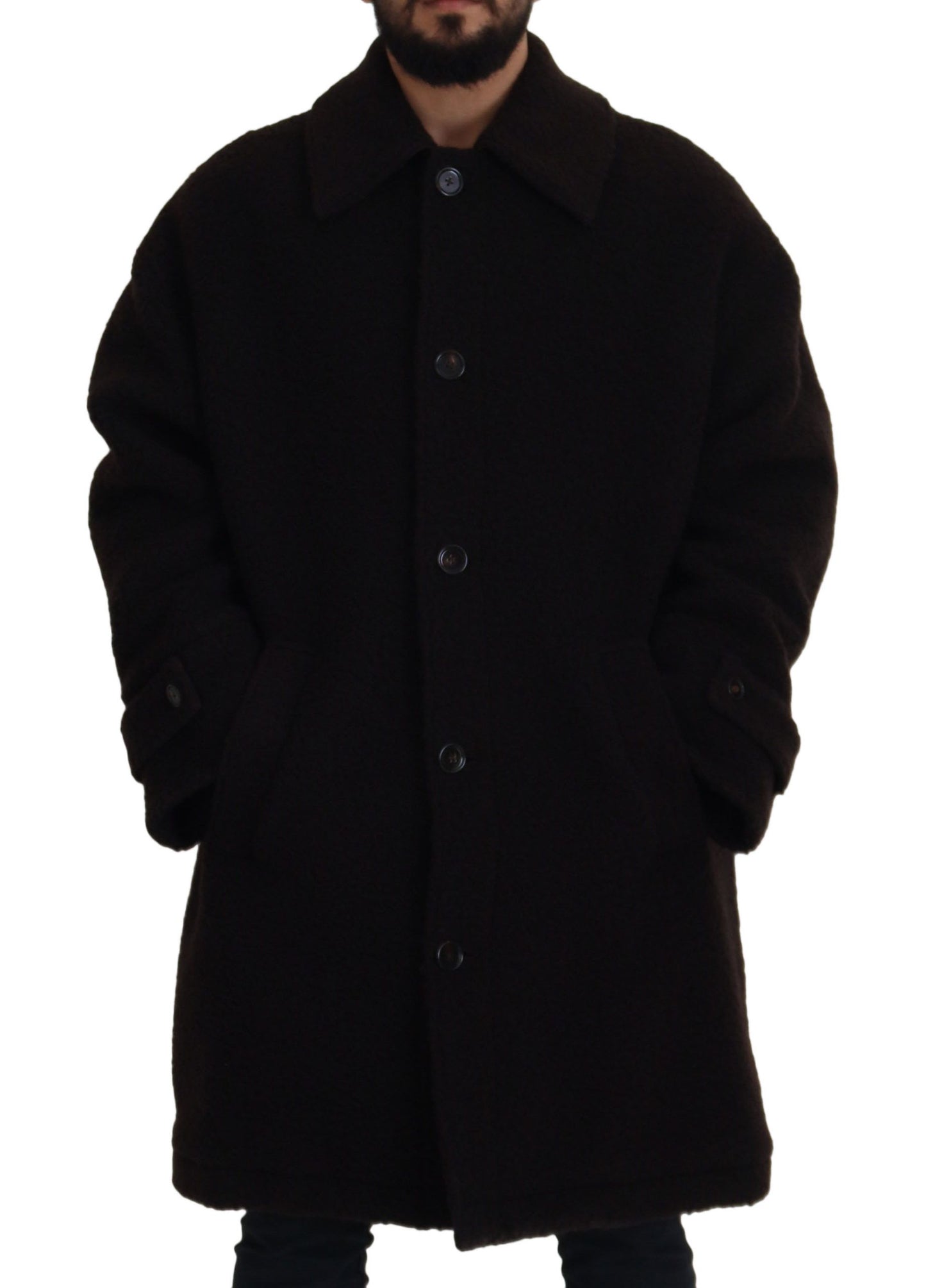 Dolce &amp; Gabbana Schwarze Alpaka-Trenchcoat-Jacke mit Knopfleiste