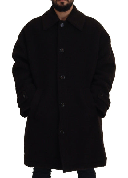 Dolce &amp; Gabbana Schwarze Alpaka-Trenchcoat-Jacke mit Knopfleiste