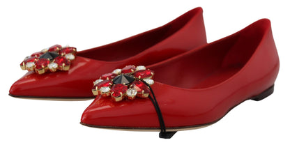 Dolce &amp; Gabbana Loafers, flache Schuhe aus rotem Leder mit Kristallen