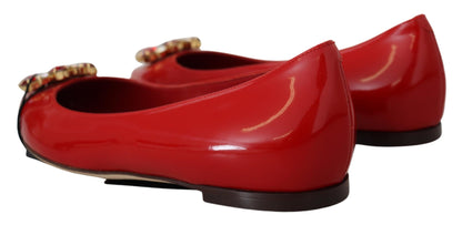 Dolce &amp; Gabbana Loafers, flache Schuhe aus rotem Leder mit Kristallen