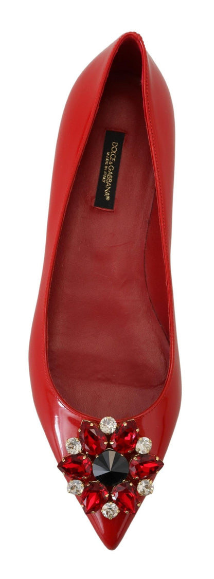 Dolce &amp; Gabbana Loafers, flache Schuhe aus rotem Leder mit Kristallen