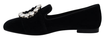 Dolce &amp; Gabbana schwarze Samt-Kristall-Loafer-Schuhe