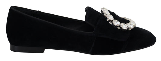 Dolce &amp; Gabbana schwarze Samt-Kristall-Loafer-Schuhe