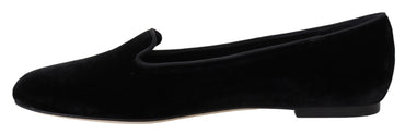 Dolce &amp; Gabbana Schwarze Samt-Slip-Ons-Loafer-Flats-Schuhe