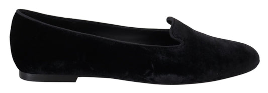 Dolce &amp; Gabbana Schwarze Samt-Slip-Ons-Loafer-Flats-Schuhe