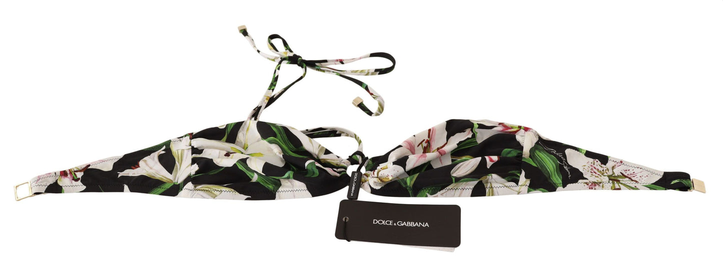 Dolce &amp; Gabbana Badeanzug mit schwarzem Lily-Print und Bikinioberteil