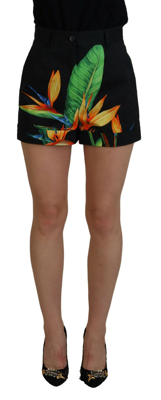 Dolce &amp; Gabbana Hotpants-Shorts mit hohem Bund und schwarzem Blätter-Print