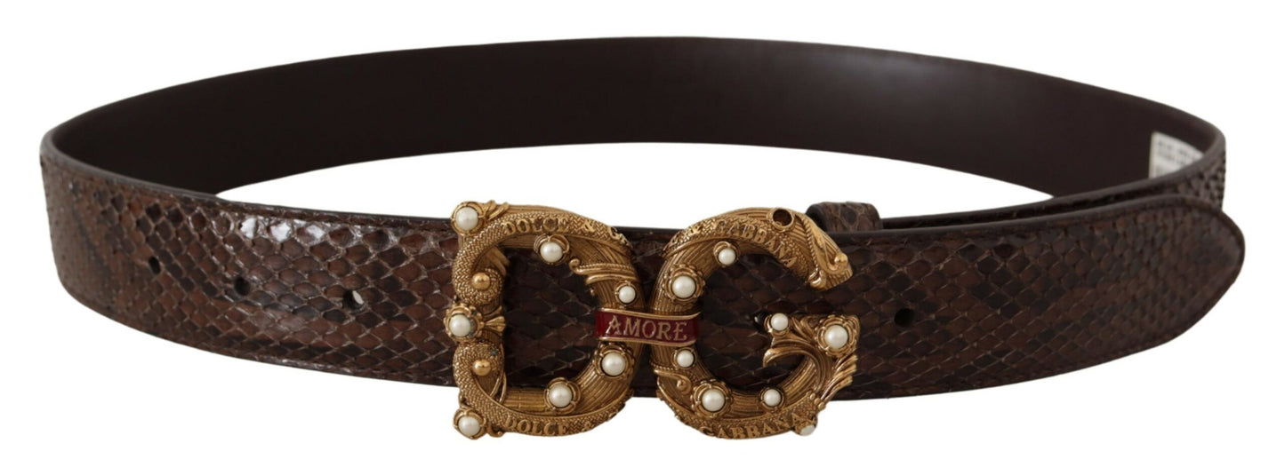 Dolce &amp; Gabbana Brauner Amore-Gürtel mit Logo-Schnalle aus exotischem Leder mit Animal-Print