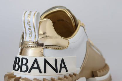 Dolce & Gabbana Elegant White and Gold Leather Sneakers