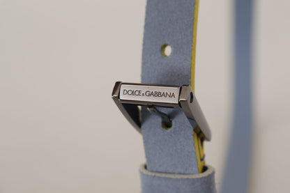 Dolce &amp; Gabbana Blauer Gürtel aus Wildleder mit Logo und gravierter Schnalle