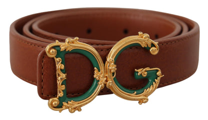 Dolce &amp; Gabbana Brauner Ledergürtel mit barocker goldener DG-Logo-Taillenschnalle