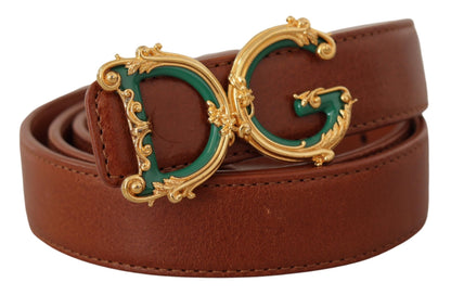 Dolce &amp; Gabbana Brauner Ledergürtel mit barocker goldener DG-Logo-Taillenschnalle