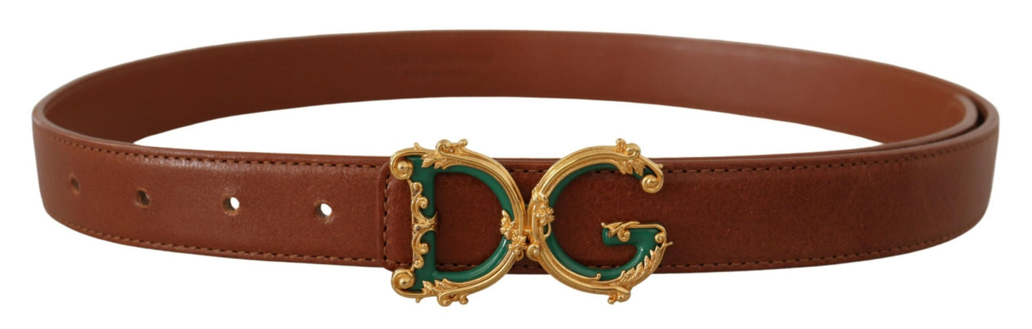 Dolce &amp; Gabbana Brauner Ledergürtel mit barocker goldener DG-Logo-Taillenschnalle