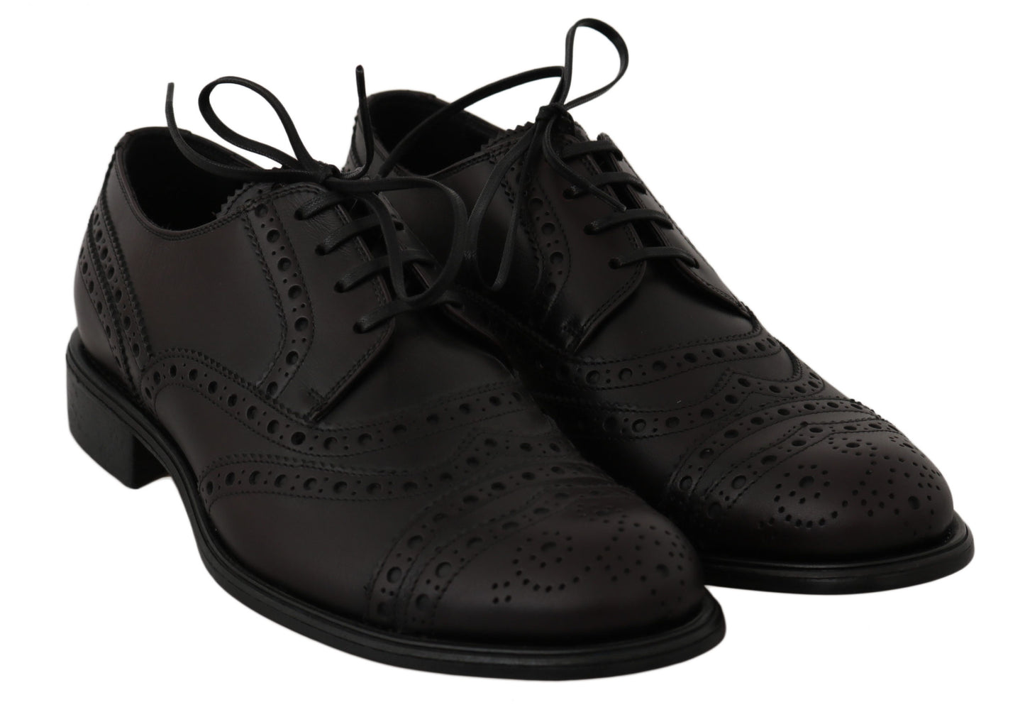 Dolce &amp; Gabbana Oxford-Schuhe aus schwarzem Leder mit Flügelspitze