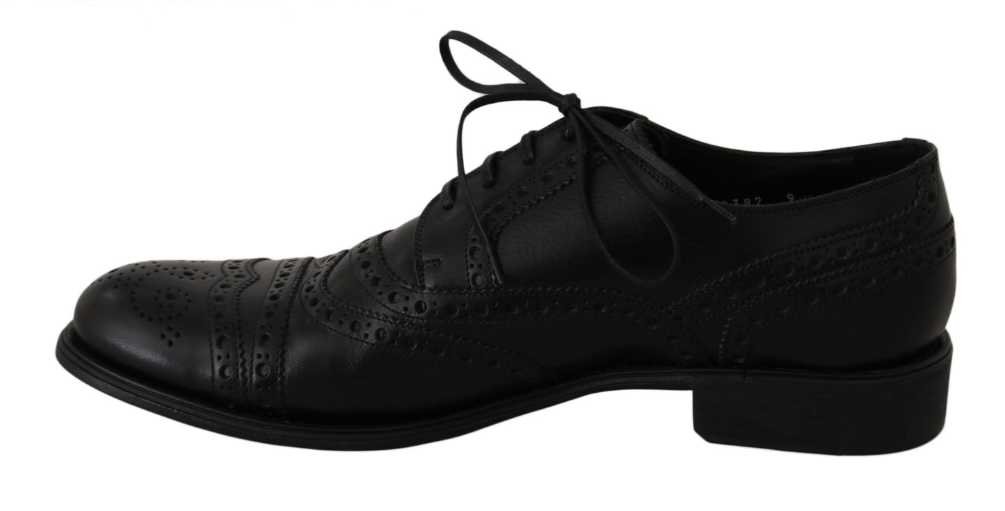 Dolce &amp; Gabbana Oxford-Schuhe aus schwarzem Leder mit Flügelspitze