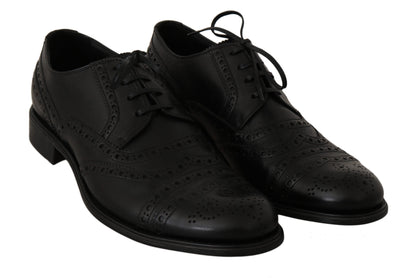 Dolce &amp; Gabbana Oxford-Schuhe aus schwarzem Leder mit Flügelspitze