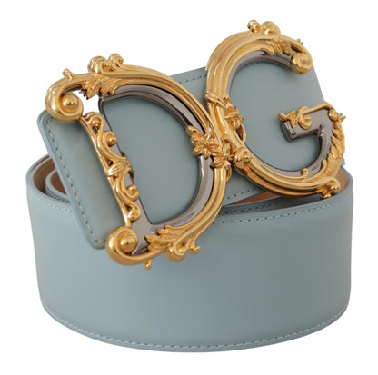 Dolce & Gabbana Elegant Blue Leather Belt with Logo Buckle