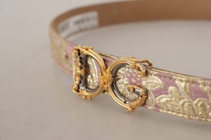 Dolce &amp; Gabbana Rose Pink Jacquard DG Logo Gold Metallschnallengürtel