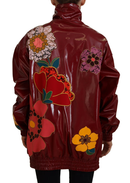 Dolce &amp; Gabbana Maroon Floral Full Zip Polyester Damenjacke