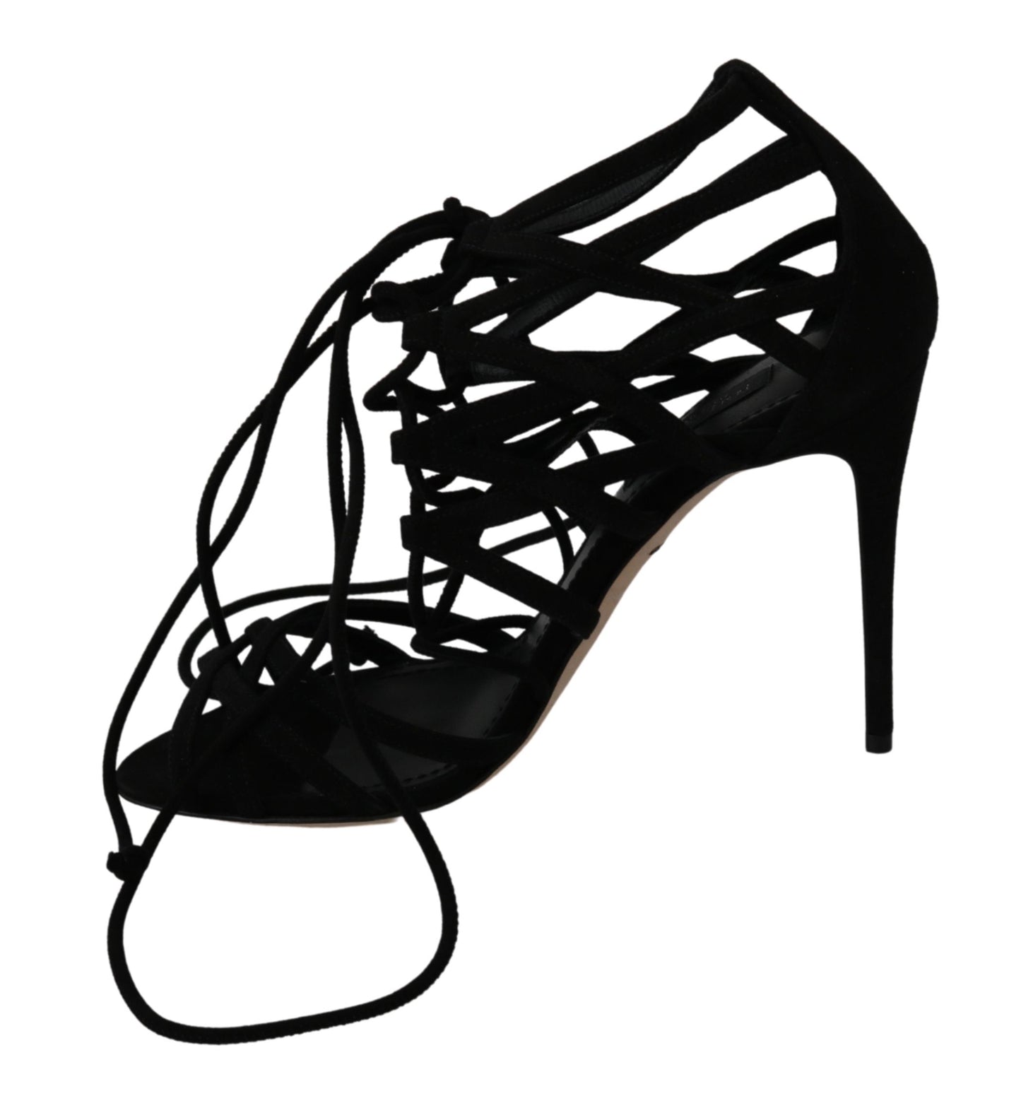 Dolce &amp; Gabbana Schwarze Wildlederriemen-Stilettos-Schuhe-Sandalen