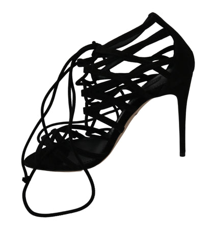 Dolce &amp; Gabbana Schwarze Wildlederriemen-Stilettos-Schuhe-Sandalen