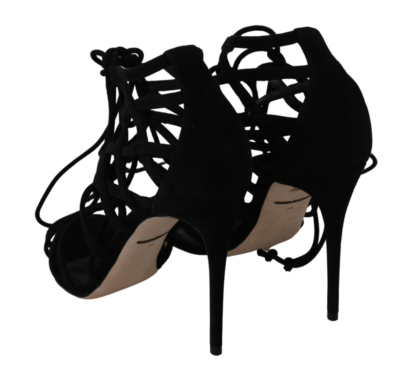 Dolce &amp; Gabbana Schwarze Wildlederriemen-Stilettos-Schuhe-Sandalen