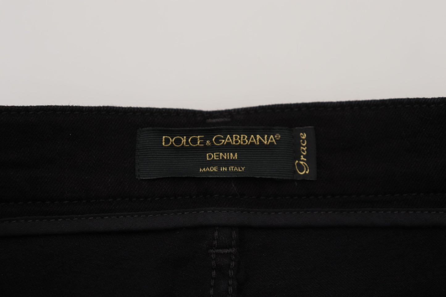 Schwarze Slim-Fit-Denimjeans aus Baumwolle mit Pailletten von Dolce &amp; Gabbana