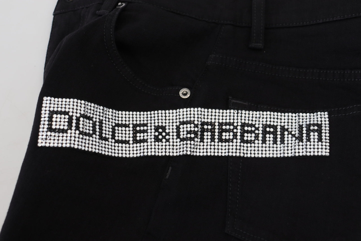 Schwarze Slim-Fit-Denimjeans aus Baumwolle mit Pailletten von Dolce &amp; Gabbana