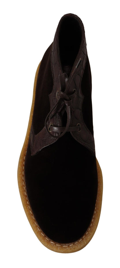 Dolce &amp; Gabbana Braune Samtstiefel aus exotischem Leder